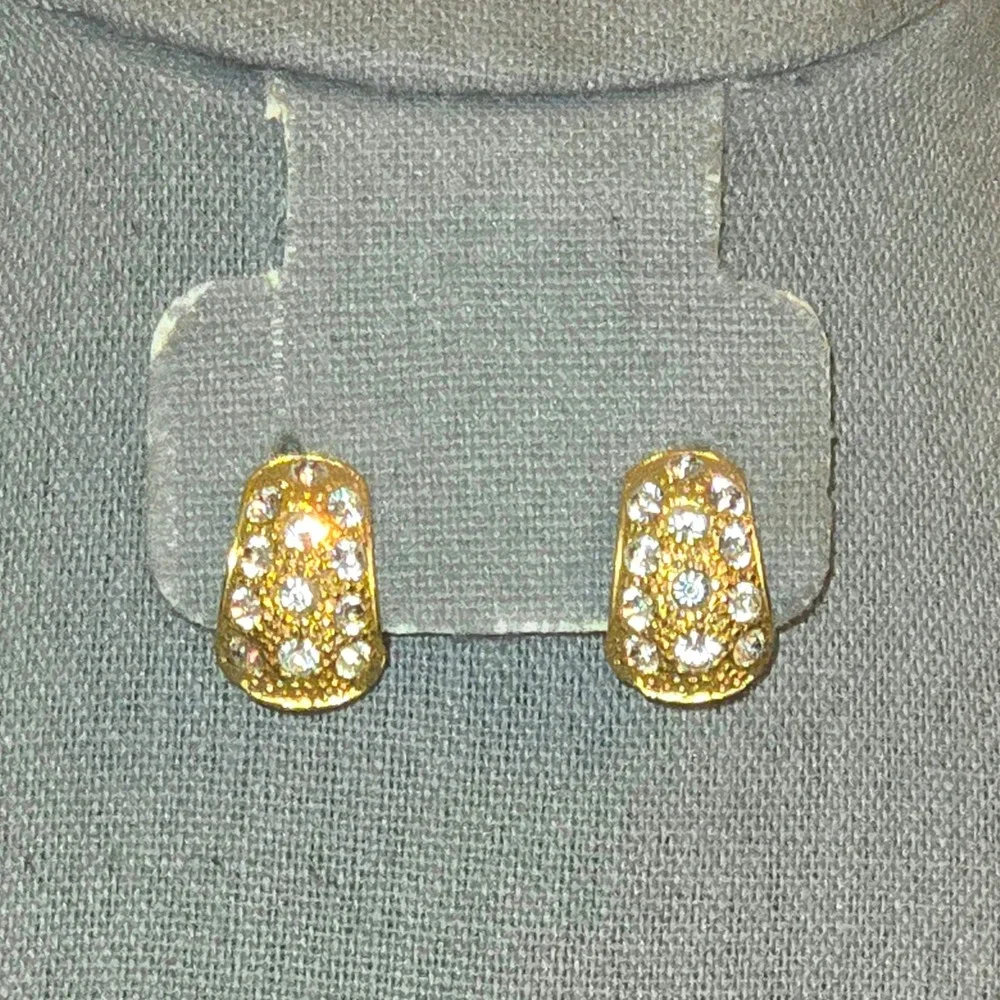Joan Rivers Reversible Earrings Gold Tone Enamel & Rhinestone Clip On VTG 1990's